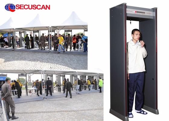 Passeggiata delle dotazioni di sicurezza dell'hotel tramite il portone del metal detector con il regolatore a distanza