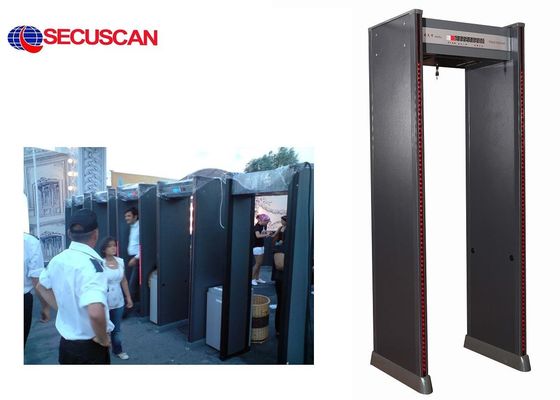 Passeggiata delle dotazioni di sicurezza dell'hotel tramite il portone del metal detector con il regolatore a distanza